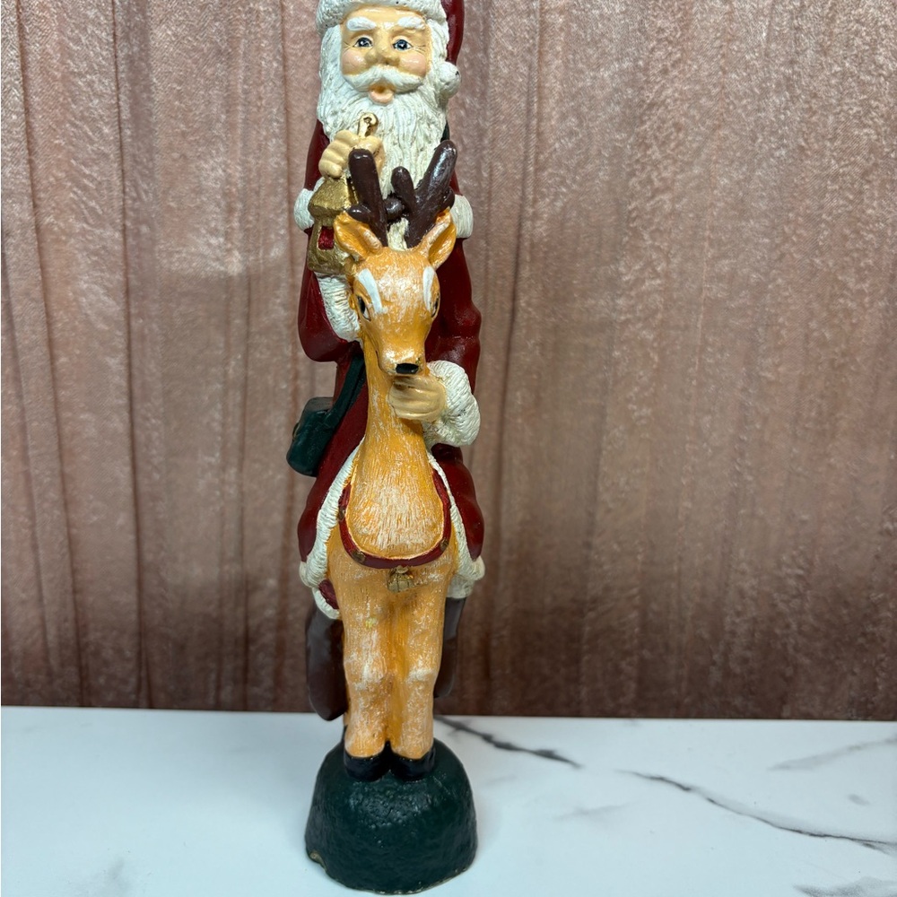 Santa Claus and Reindeer Holiday Figurine Candle Holder